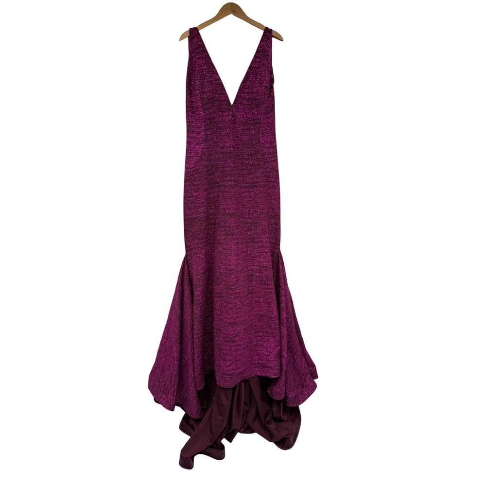 Jovani Fuchsia Metallic Sparkle V-Neck Mermaid Gown Dress with Train Size 22